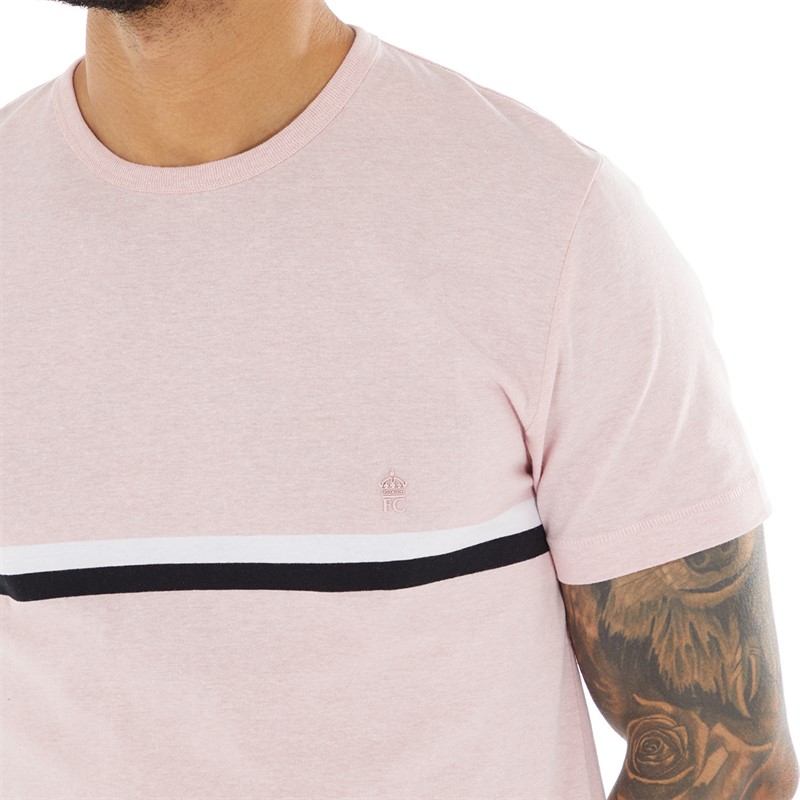 French Connection Mens Two Stripe T-Shirt Pink Mel/White/Marine