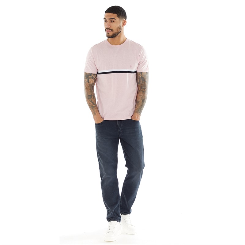 French Connection Mens Two Stripe T-Shirt Pink Mel/White/Marine