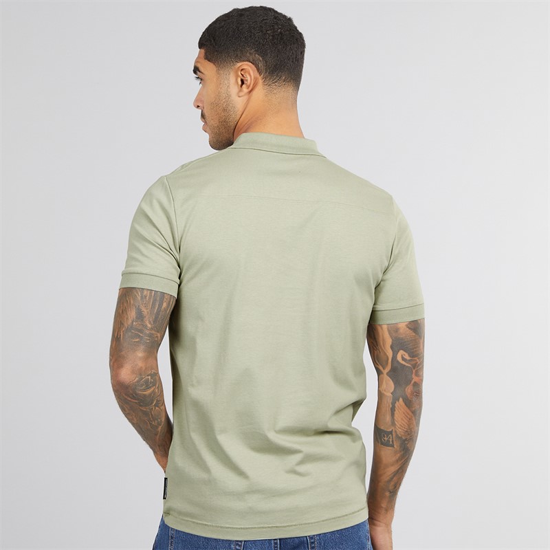 French Connection Mens Jersey Polo Shirt New Sage/White