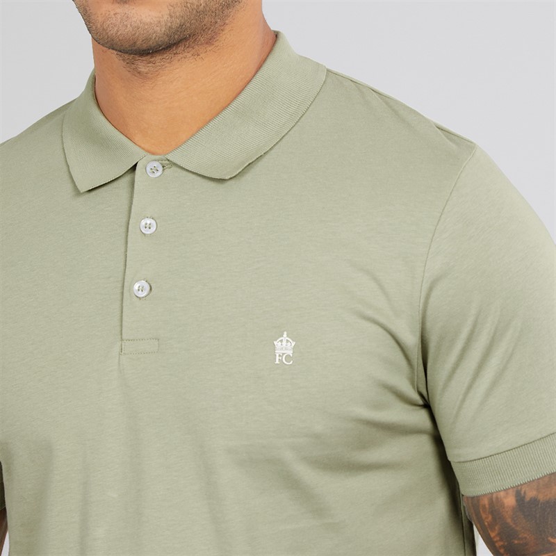 French Connection Mens Jersey Polo Shirt New Sage/White
