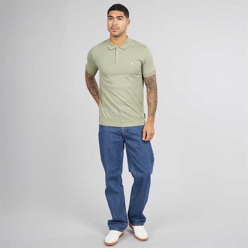 French Connection Mens Jersey Polo Shirt New Sage/White