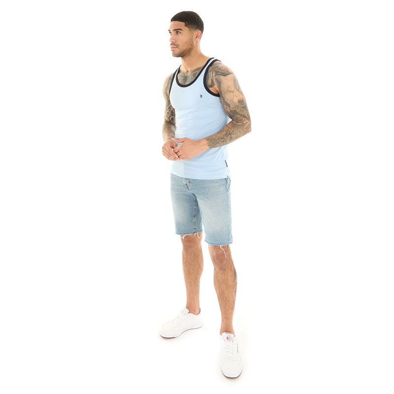 French Connection Mens Ringer Vest Sky Mel/Marine