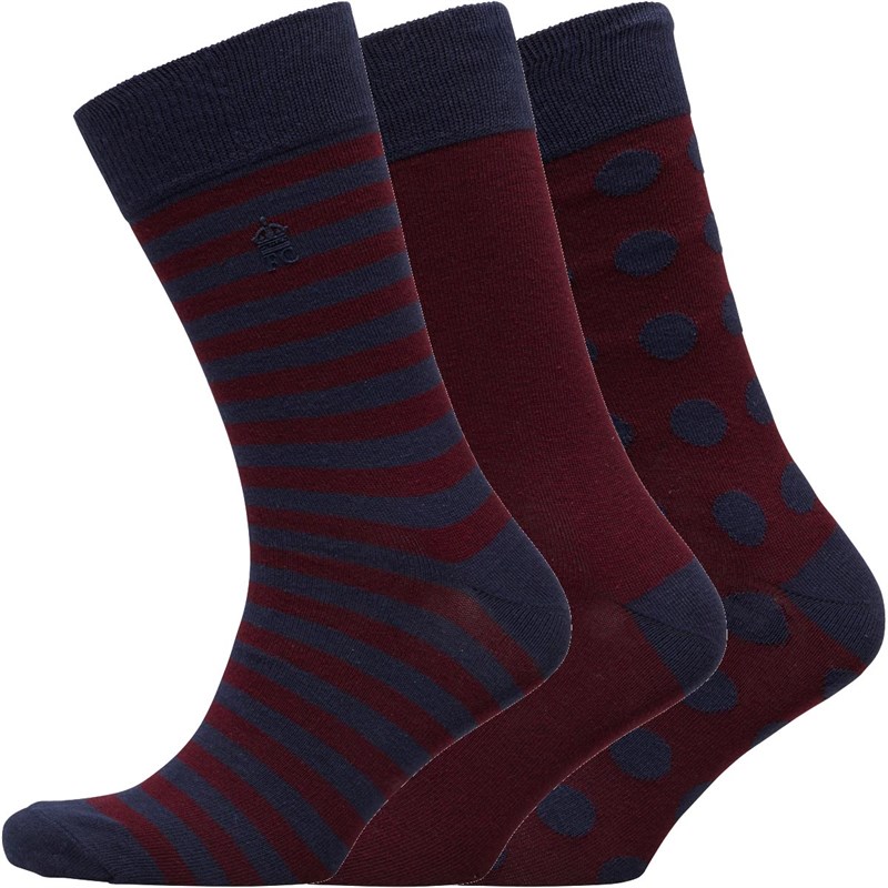 Buy French Connection Mens FC Three Pack Socks Dot Marine/Chateaux