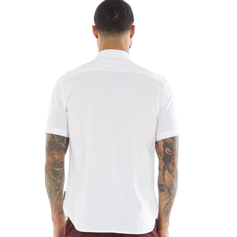 French Connection Mens Short Sleeve Linen Shirt White