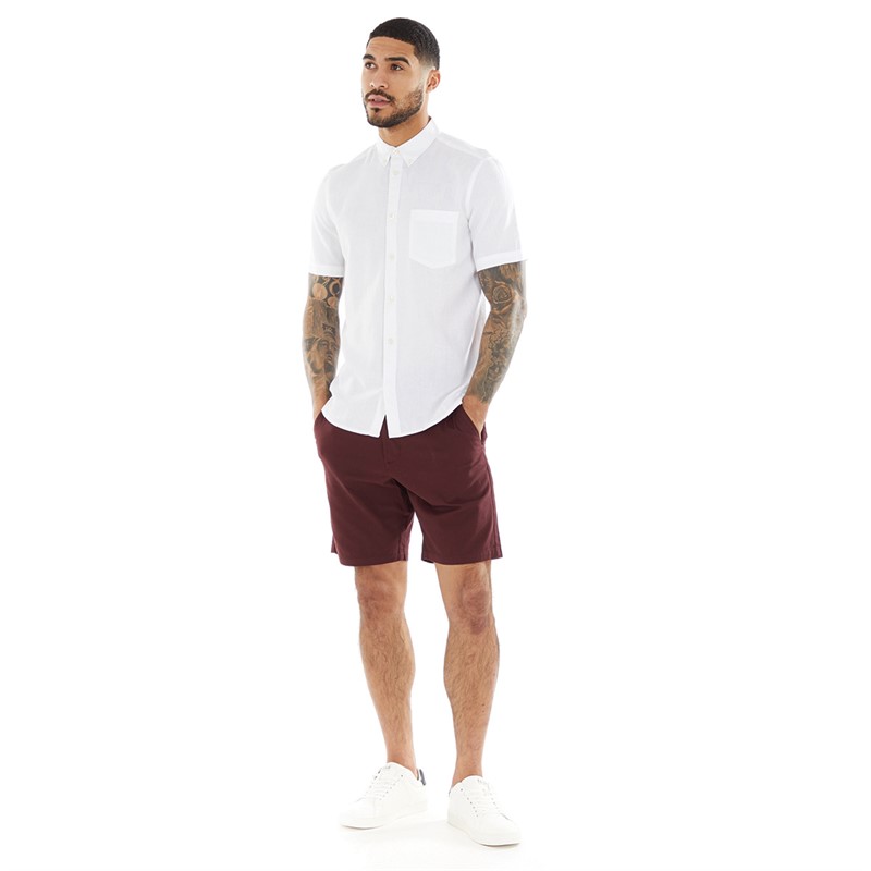 French Connection Mens Short Sleeve Linen Shirt White