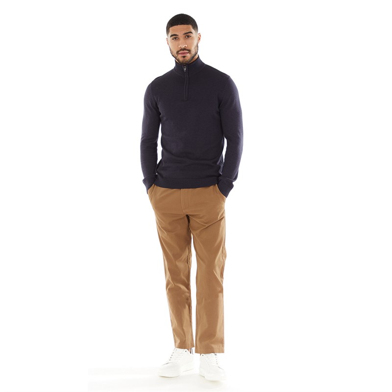 Buy French Connection Mens Cotton 1/4 Zip Jumper Marine Mel