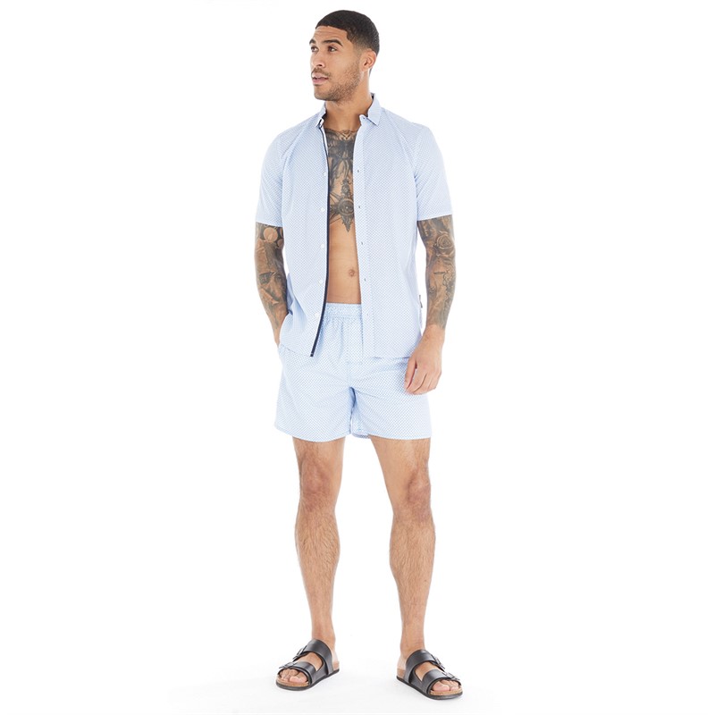 French Connection Mens Prem Floral Swim Shorts Ditsy Blue