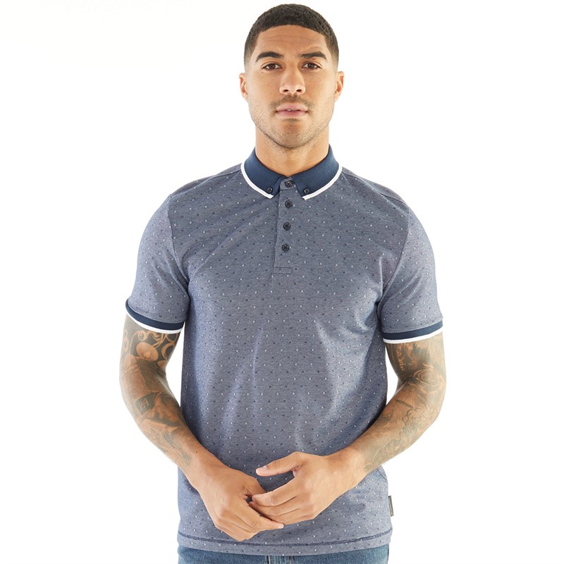 French Connection Mens Ash Patterned Polo Marine