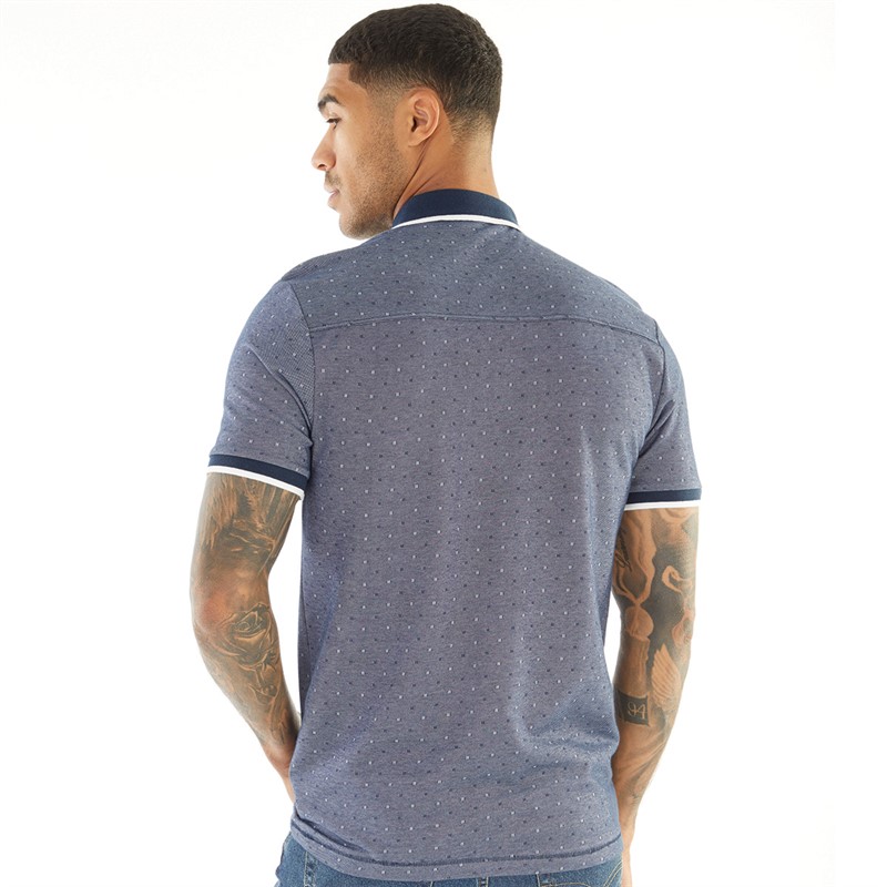 French Connection Mens Ash Patterned Polo Marine