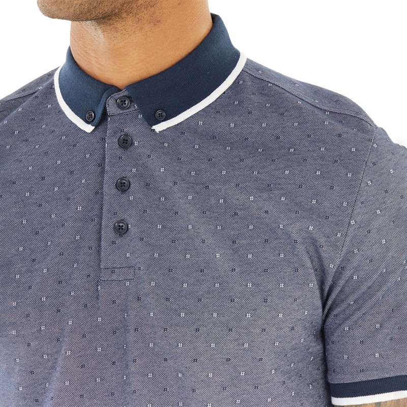 French Connection Mens Ash Patterned Polo Marine
