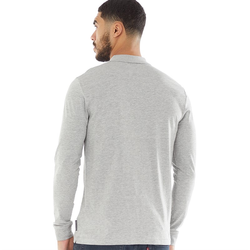 French Connection Mens Jersey Zip Long Sleeve Polo Light Grey Mel