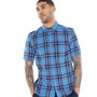 French Connection Mens Checked Short Sleeve Shirt Blue/Grey