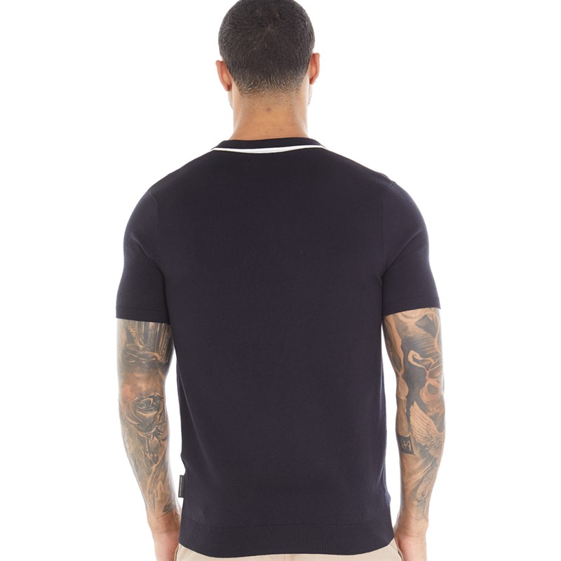 French Connection Mens Short Sleeve Lux Trophy Tipped Jumper Marine/Ecru