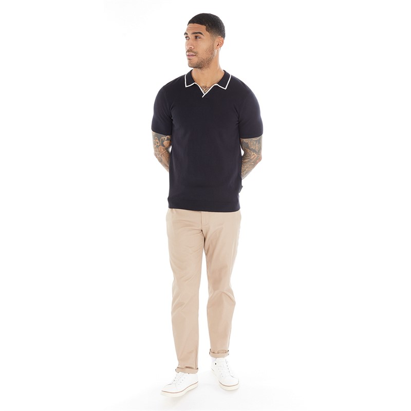 French Connection Mens Short Sleeve Lux Trophy Tipped Jumper Marine/Ecru