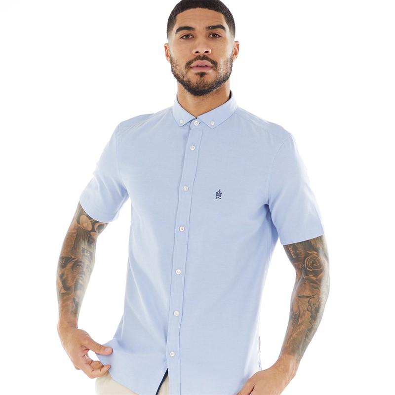 French Connection Mens Short Sleeve Oxford Shirt Sky