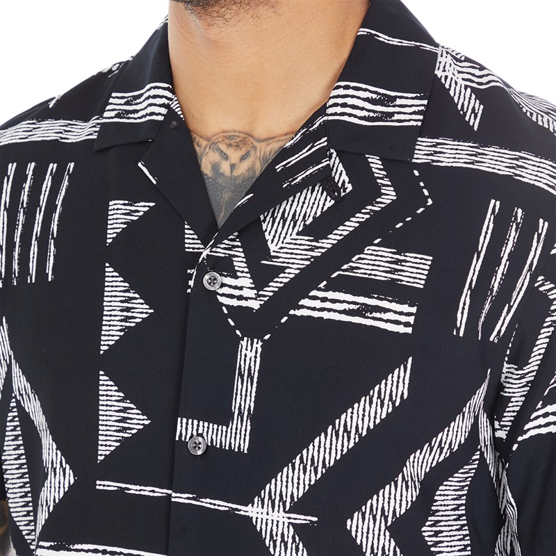 French Connection Mens Tribe Viscose Short Sleeve Shirt Black