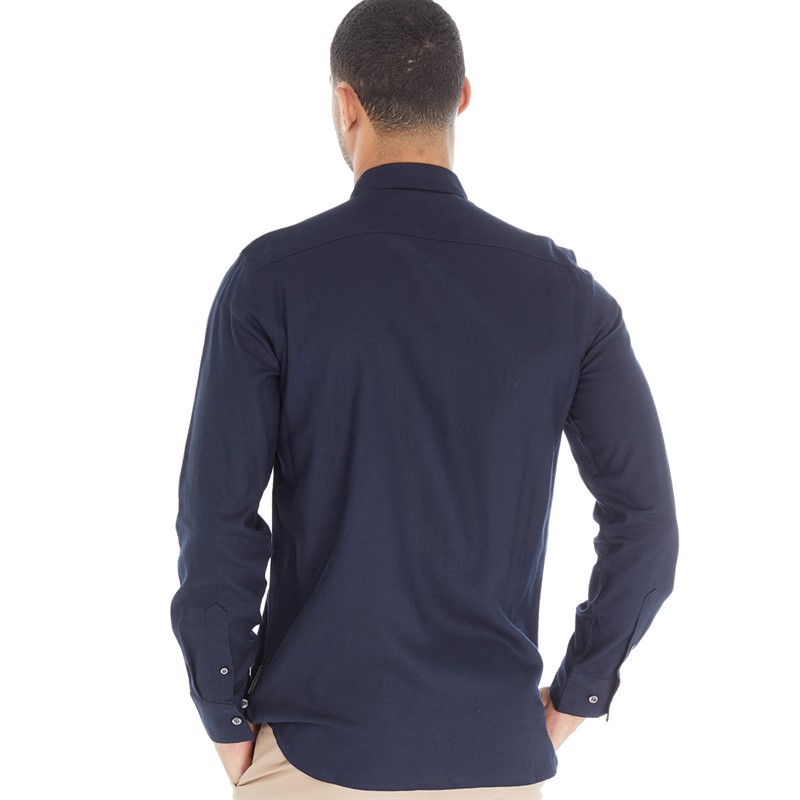 French Connection Mens Long Sleeve Linen Shirt Marine