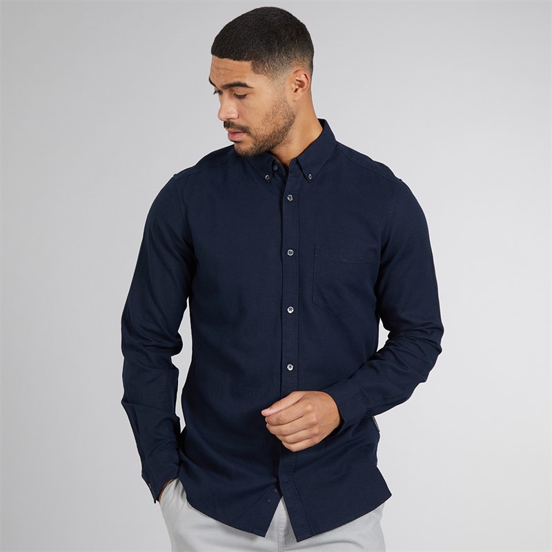 French Connection Mens Long Sleeve Linen Shirt Marine