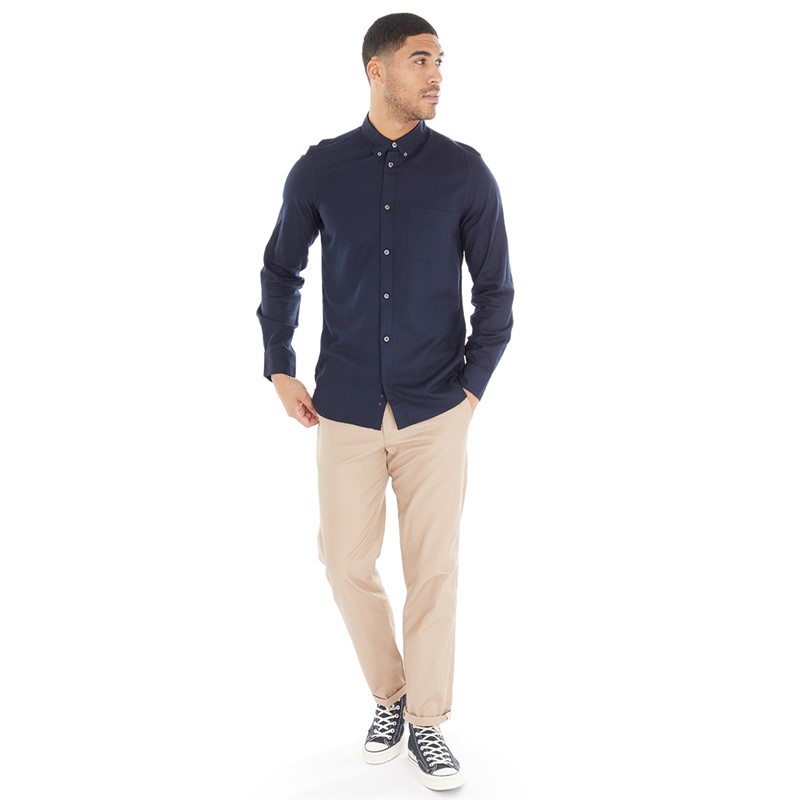 French Connection Mens Long Sleeve Linen Shirt Marine