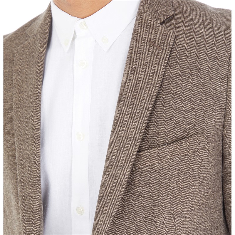 French Connection Mens Herringbone Blazer Tan