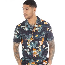 French Connection Mens Tiger Bamboo Short Sleeve Shirt Black