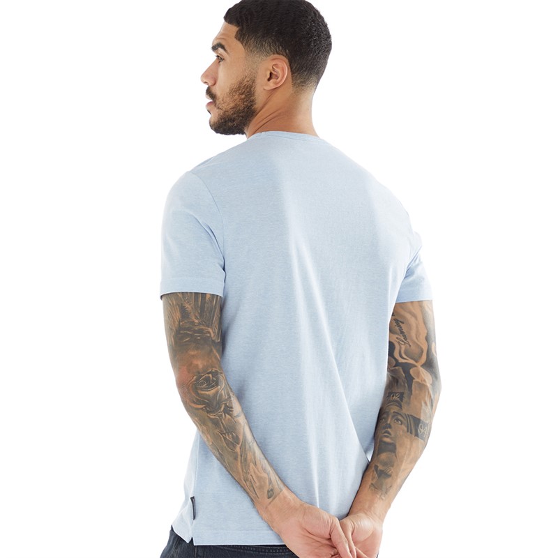 French Connection Mens Two Stripe T-Shirt Sky Mel/White/Marine