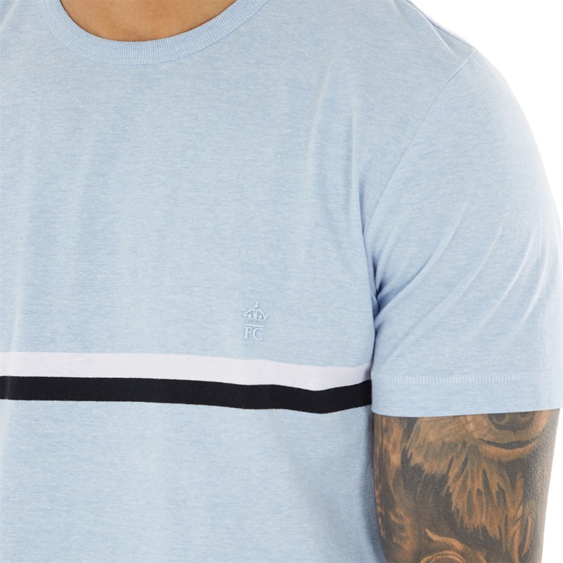 French Connection Mens Two Stripe T-Shirt Sky Mel/White/Marine