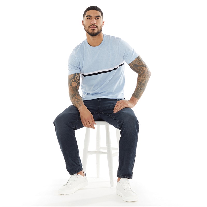 French Connection Mens Two Stripe T-Shirt Sky Mel/White/Marine