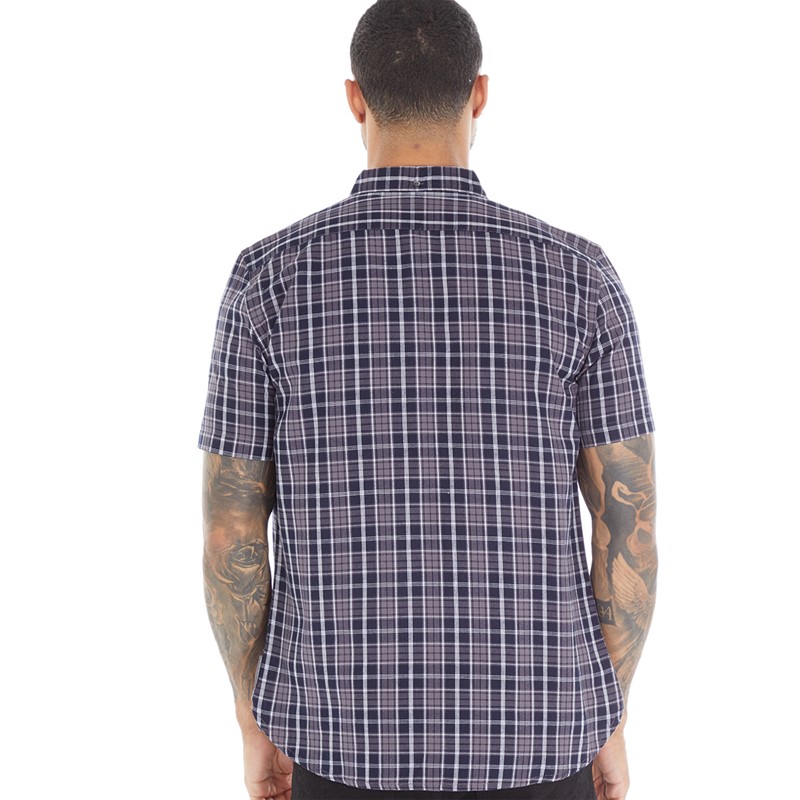 French Connection Mens Checked Short Sleeve Shirt Mid Marine
