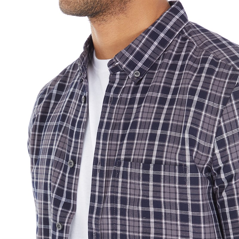 French Connection Mens Checked Short Sleeve Shirt Mid Marine