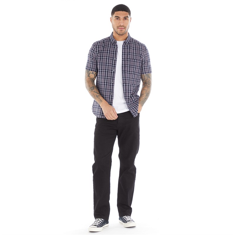 French Connection Mens Checked Short Sleeve Shirt Mid Marine