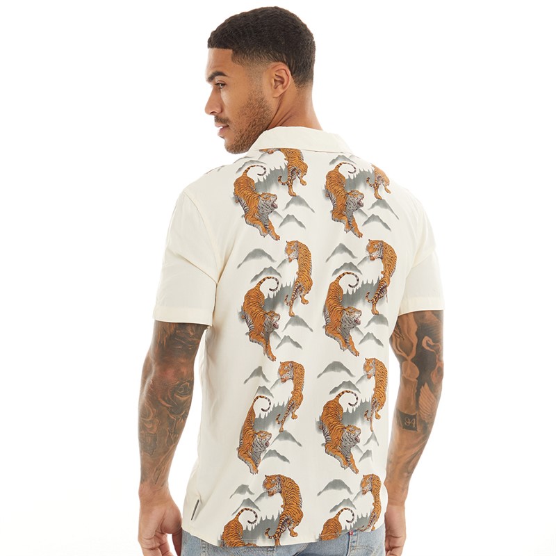 French Connection Mens Tiger Mountain Short Sleeve Shirt Cream