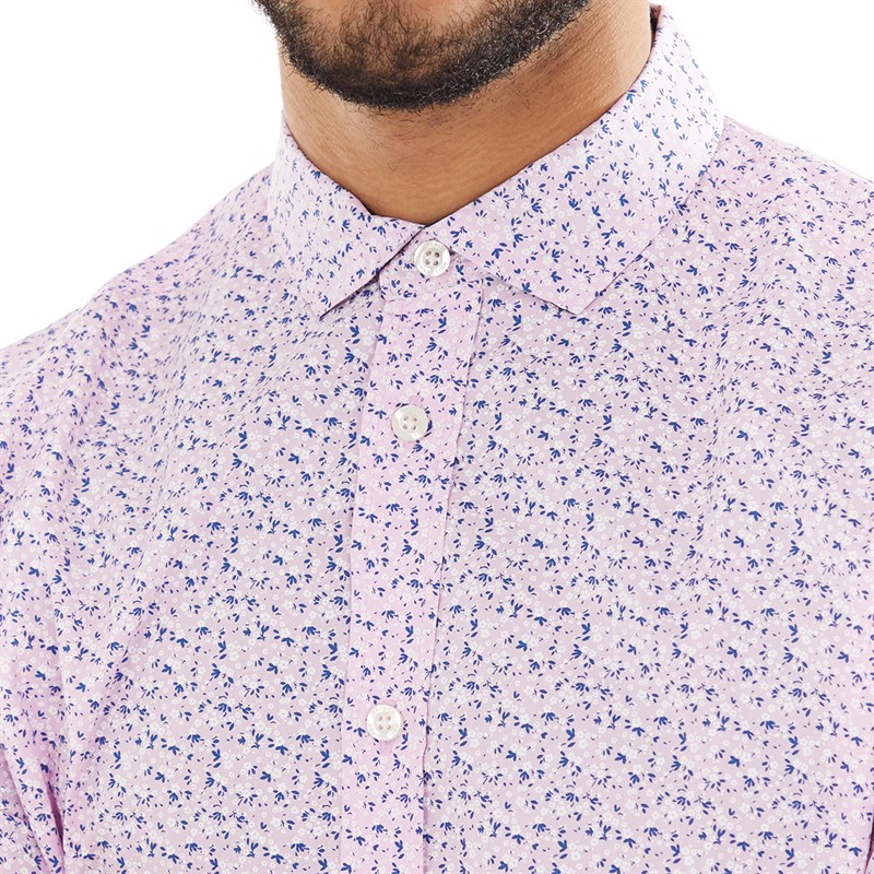 French Connection Mens Patterned Short Sleeve Shirt Flora Pink