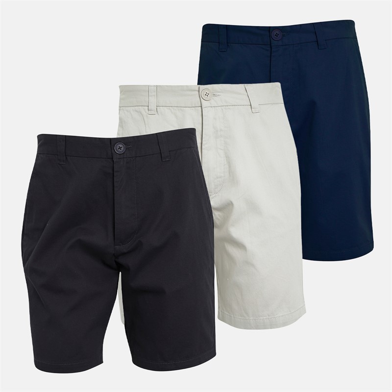 French Connection Mens Three Pack Chino Shorts Multi 1 - Black/Stone/Marine