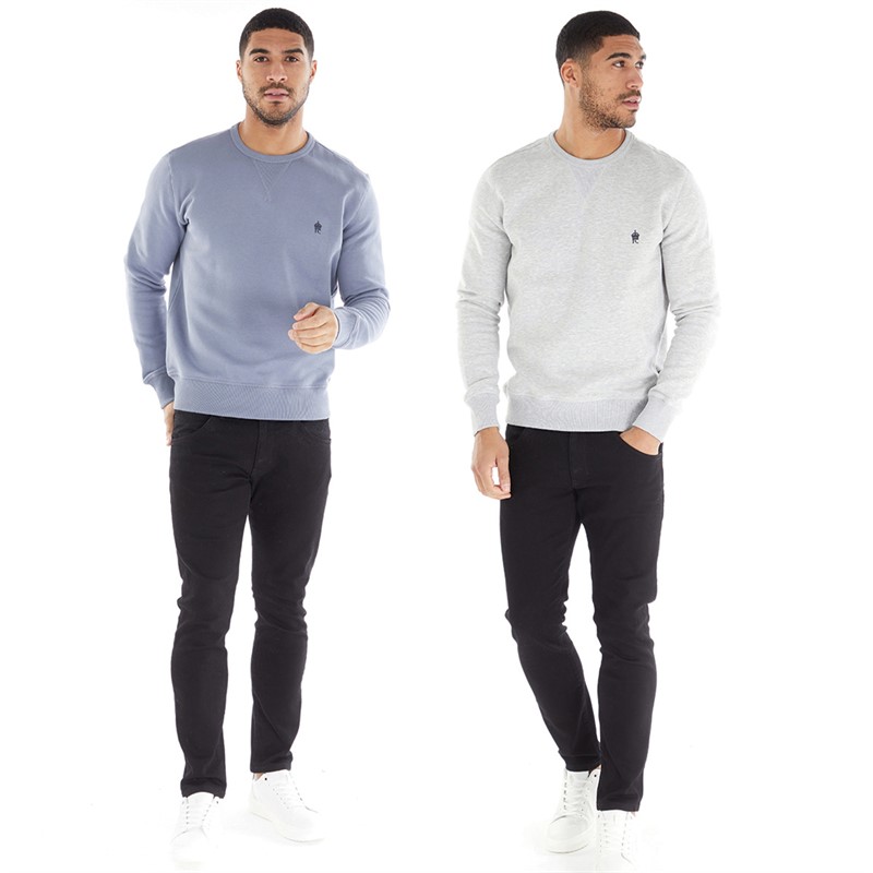 French Connection Mens FC Two Pack Sweatshirts Multi - Light Blue Mel/Light Grey Mel