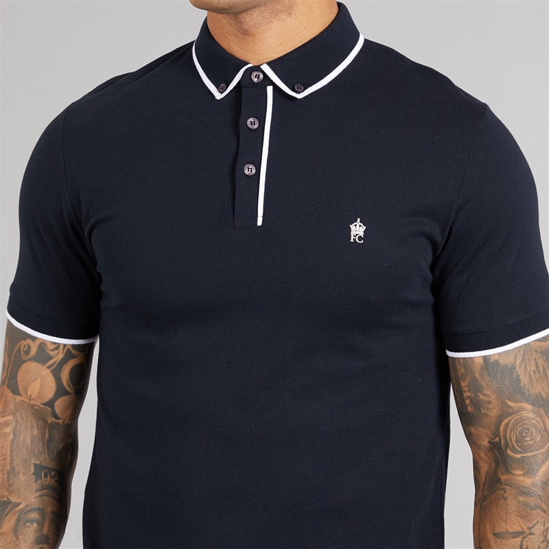 French Connection Mens Piping Polo Shirt Marine/White