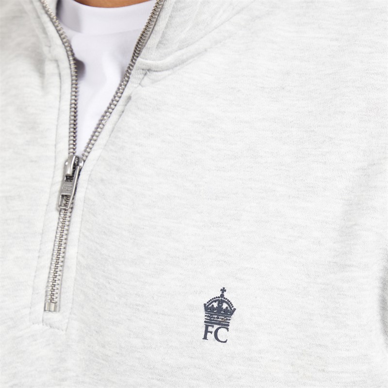 French Connection Mens FC 1/2 Zip Sweatshirt Light Grey Marl