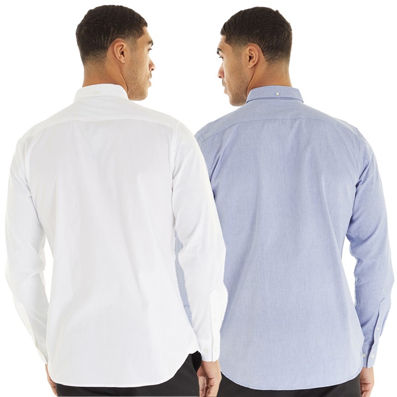 French Connection Mens Two Pack Long Sleeve Oxford Shirts White/Mid Blue