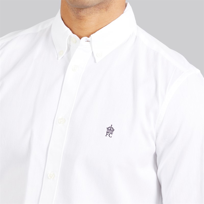 French Connection Mens Two Pack Long Sleeve Oxford Shirts White/Mid Blue