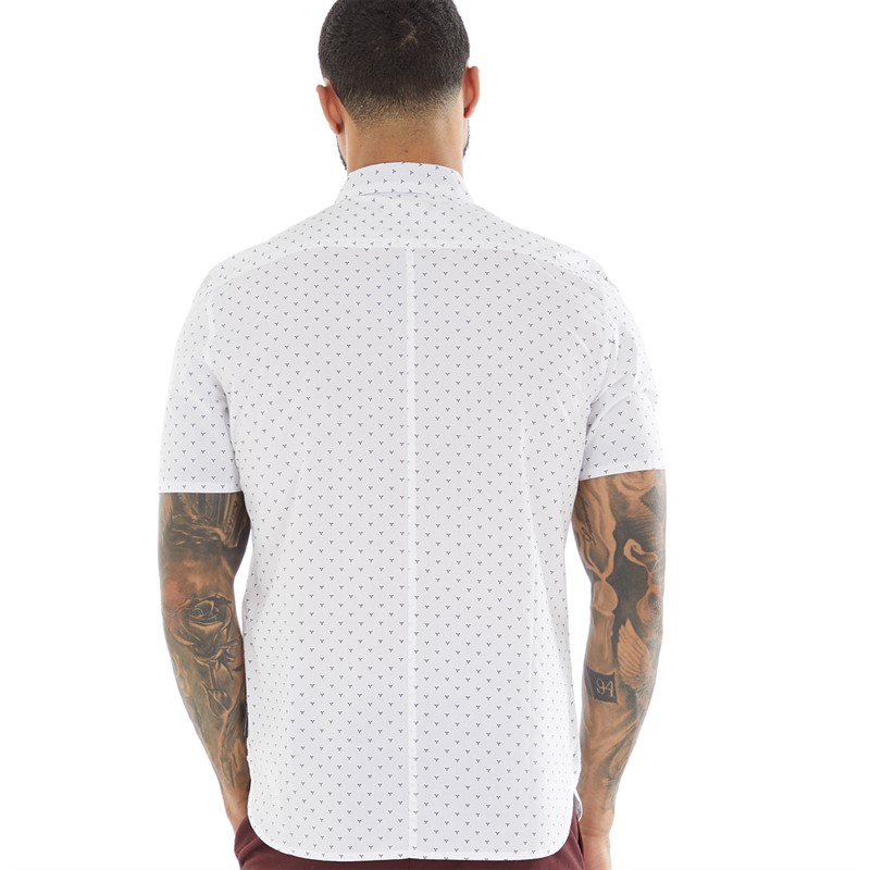 French Connection Mens Patterned Short Sleeve Shirt Mitsu White