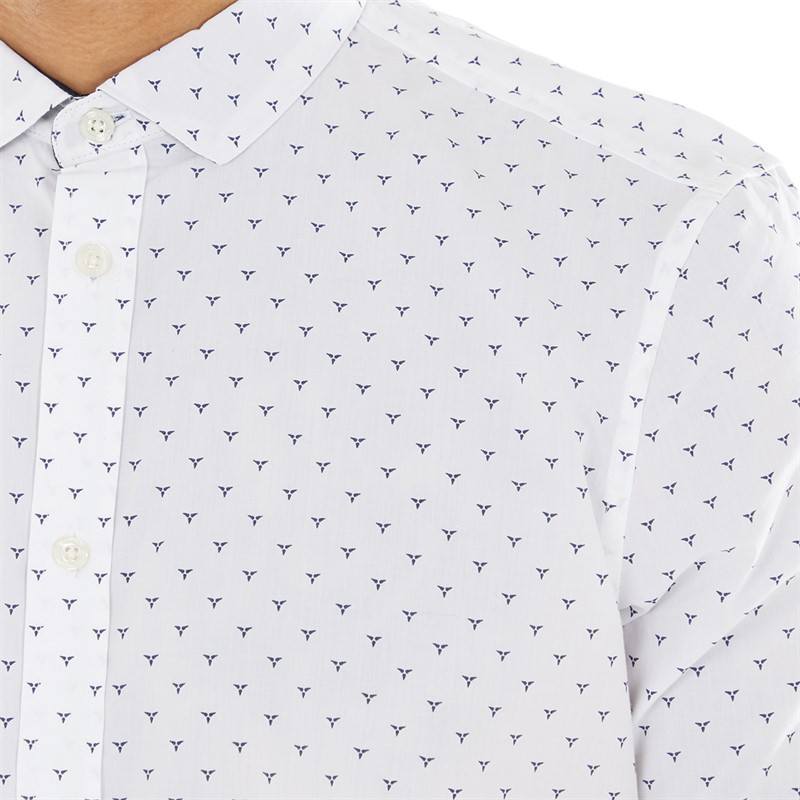 French Connection Mens Patterned Short Sleeve Shirt Mitsu White