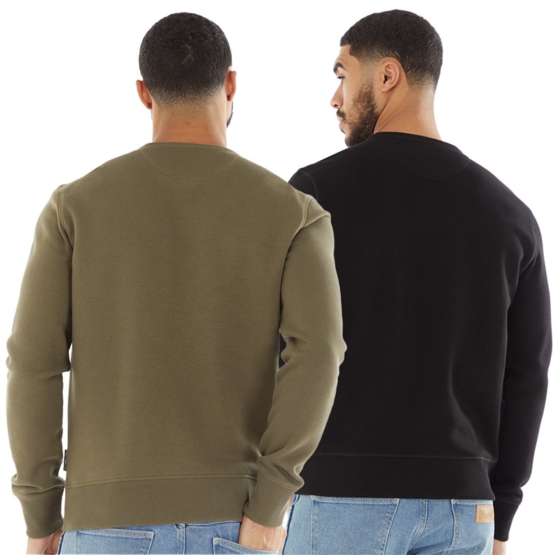 French Connection Mens FC Two Pack Sweatshirts Multi 1 - Black Gunmetal/Khaki Marine