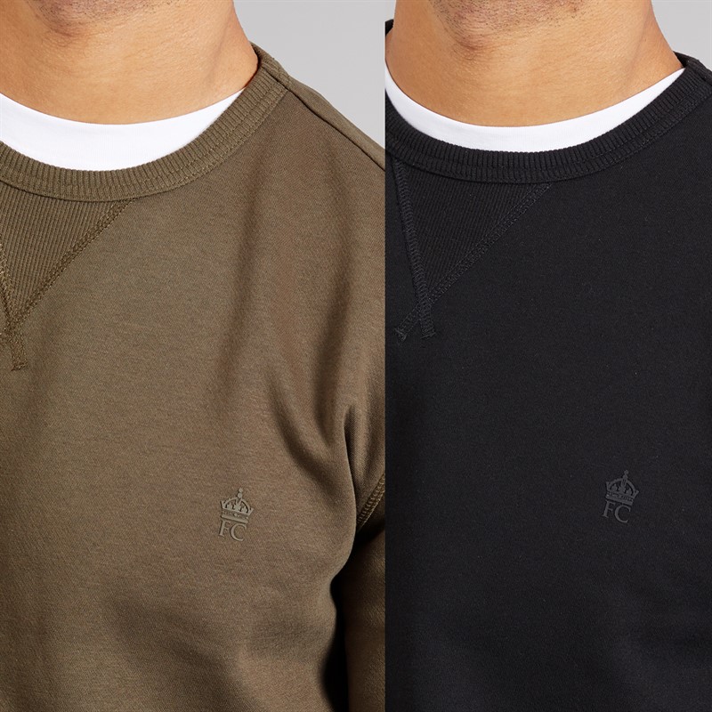 French Connection Mens FC Two Pack Sweatshirts Multi 1 - Black Gunmetal/Khaki Marine