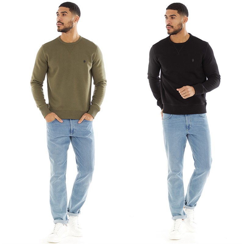 French Connection Mens FC Two Pack Sweatshirts Multi 1 - Black Gunmetal/Khaki Marine