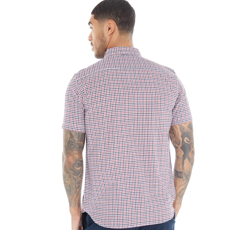 French Connection Mens Gingham Short Sleeve Shirt Rvm Gingham/Marine Logo