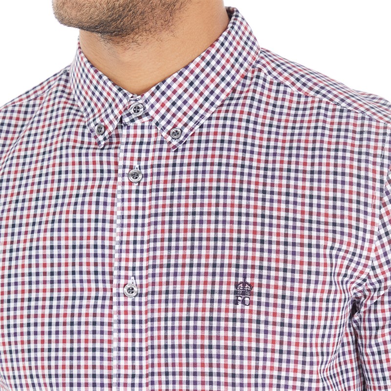 French Connection Mens Gingham Short Sleeve Shirt Rvm Gingham/Marine Logo