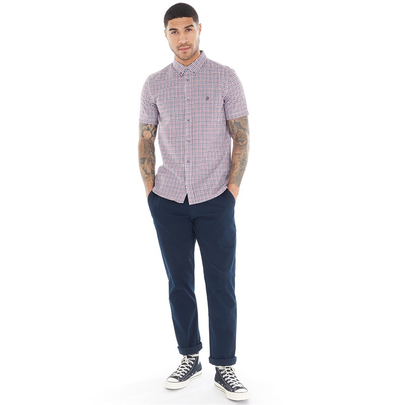 French Connection Mens Gingham Short Sleeve Shirt Rvm Gingham/Marine Logo