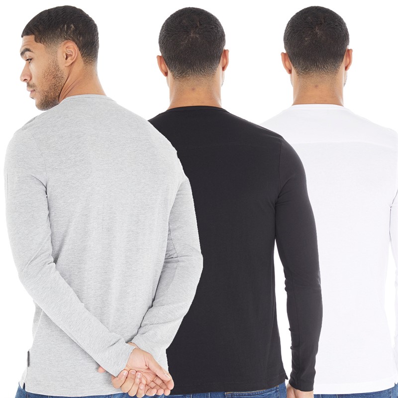 Buy French Connection Mens Three Pack Crew Neck Long Sleeve Tops Multi ...