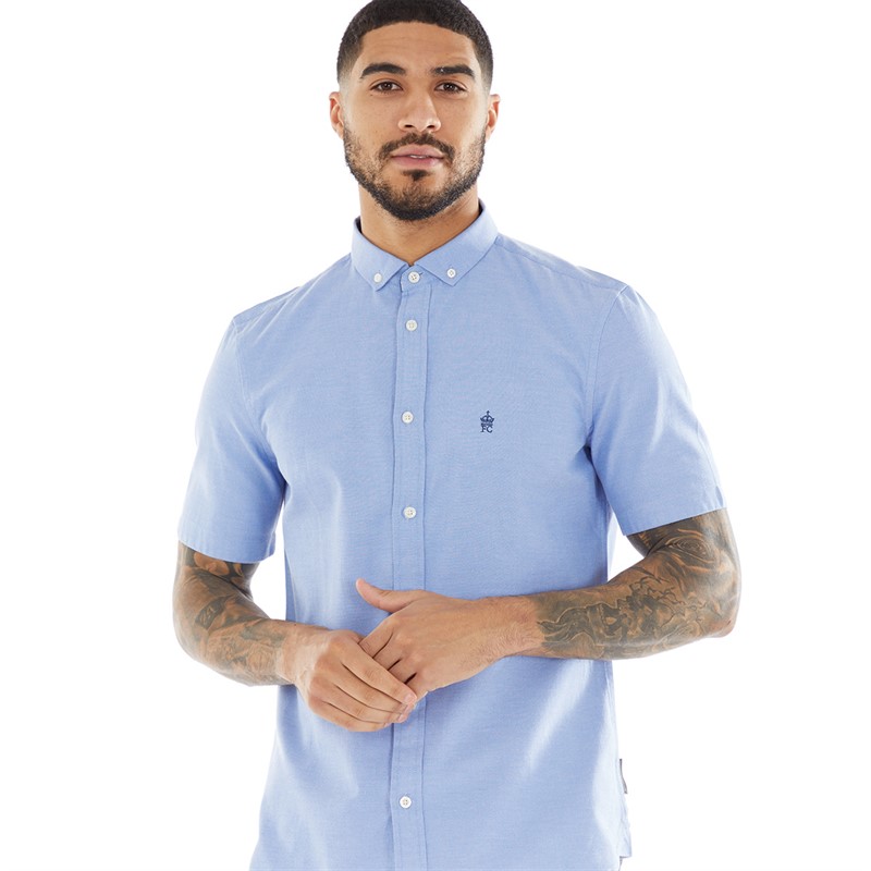 Blue oxford shirt short sleeve top
