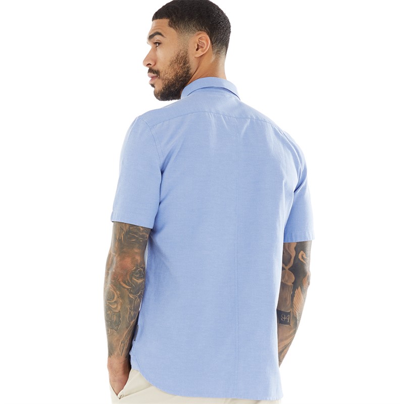 French Connection Mens Short Sleeve Oxford Shirt Blue